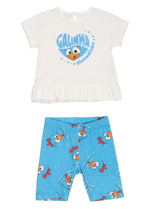 Galinha Pintadinha - Blusa em Meia Malha Ciclista em Cotton Branco