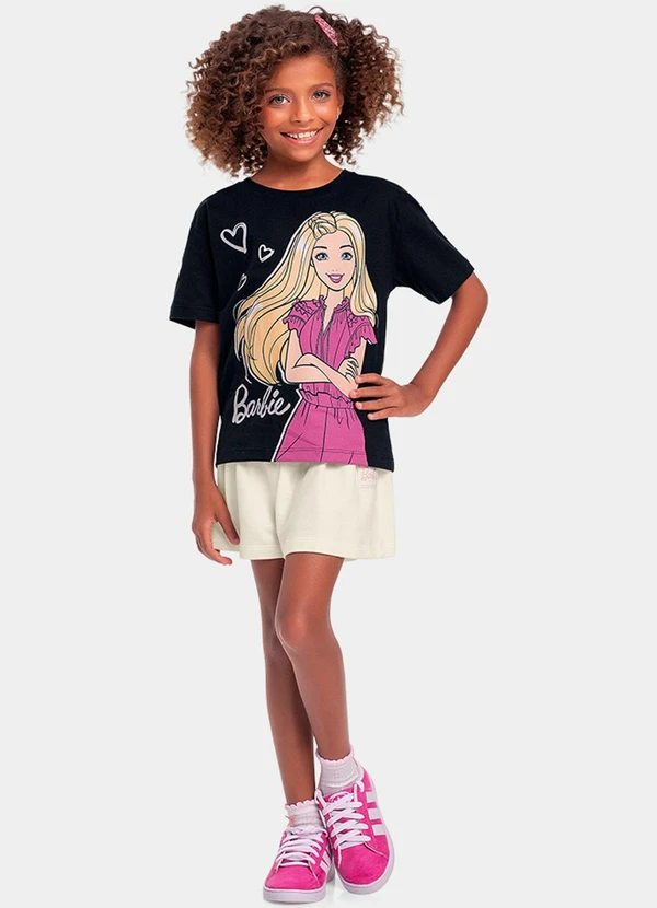 Fakini Kids - Cj.Blusa/Short Barbie Preto
