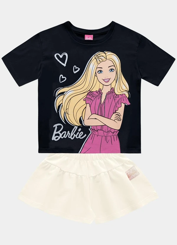 Fakini Kids - Cj.Blusa/Short Barbie Preto 3