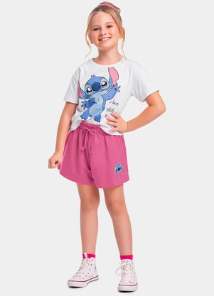 Fakini Kids - Cj.Blusa/Short Lilo & Stitch Branco - FAKINI KIDS