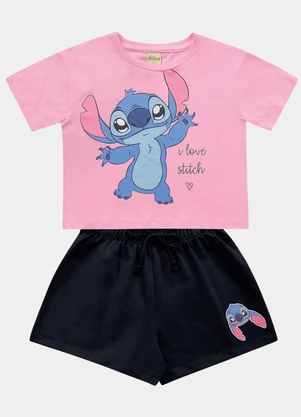 Fakini Kids - Cj.Blusa/Short Lilo & Stitch Rosa - FAKINI KIDS