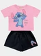 Fakini Kids - Cj.Blusa/Short Lilo & Stitch Branco - variação: Rosa