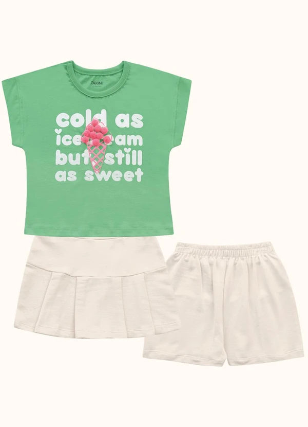 Fakini Kids - Cj.Blusa/Short Saia Verde 3