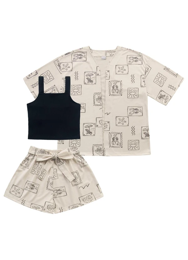 Fakini Kids - Cj.Kimono/Top/Short Bege 3