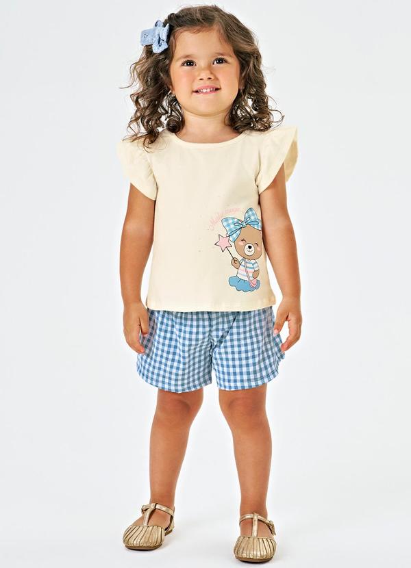 Kiko e Kika - Conjunto Blusa Manga Curta e Shorts Bege