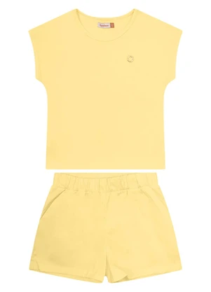 Carinhoso - Conjunto Amarelo em Cotton com Plaqueta Menina - CARINHOSO