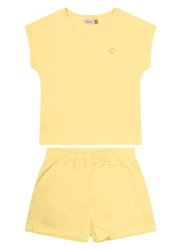 Carinhoso - Conjunto Amarelo em Cotton com Plaqueta Menina
