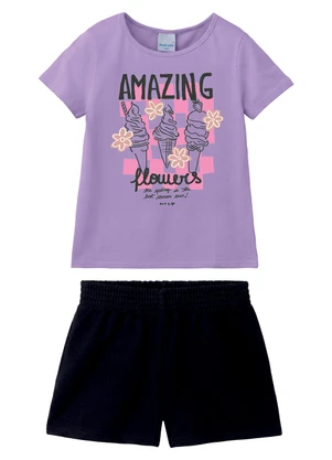 Malwee Kids - Conjunto Amazing Flowers Moletinho Lavanda - MALWEE KIDS