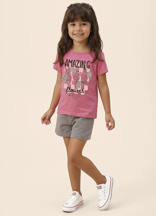 Malwee Kids - Conjunto Amazing Flowers Moletinho Rosa