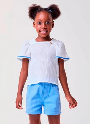 Bimbi - Conjunto Anarrugado Azul com Sianinha Off White - BIMBI
