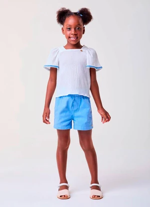 Bimbi - Conjunto Anarrugado Azul com Sianinha Off White - BIMBI
