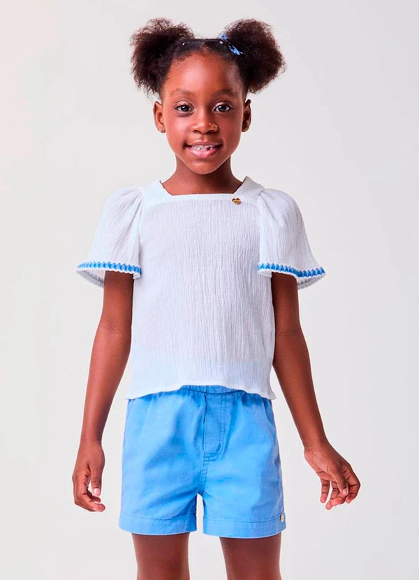 Bimbi - Conjunto Anarrugado Azul com Sianinha Off White
