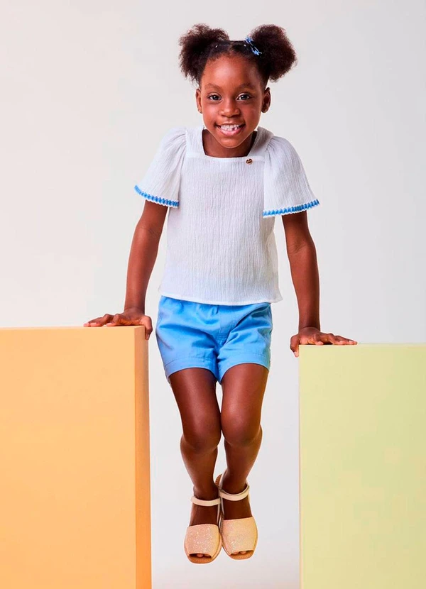 Bimbi - Conjunto Anarrugado Azul com Sianinha Off White 3