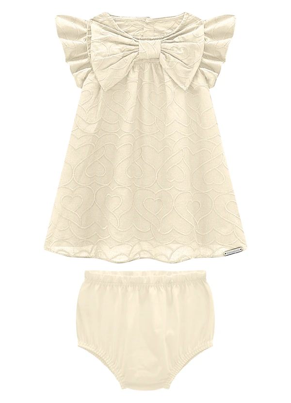Carinhoso - Conjunto Areia Bordado com Laço Menina