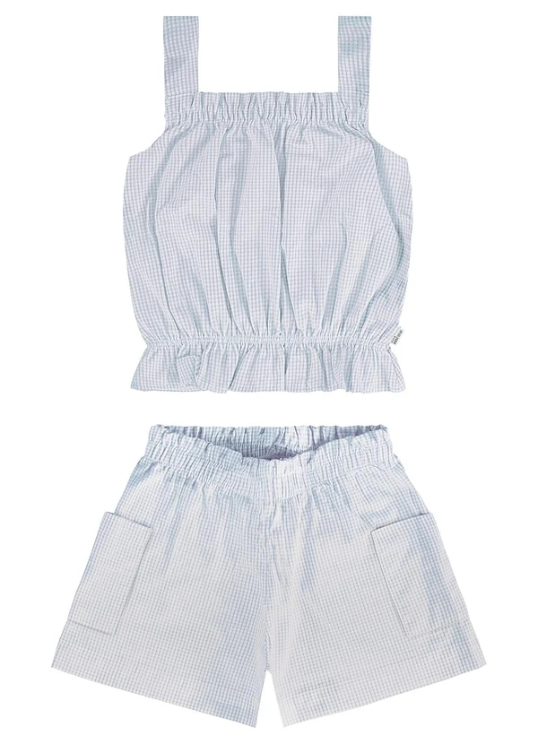 Malwee Kids - Conjunto Azul Claro Anarruga Listrado Cropped