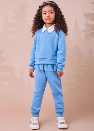 Momi - Conjunto Azul de Moletom com Barra de Tule Azul - MOMI