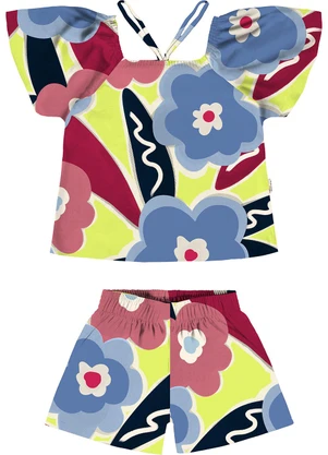 Malwee Kids - Conjunto Azul Floral em Viscose - MALWEE KIDS