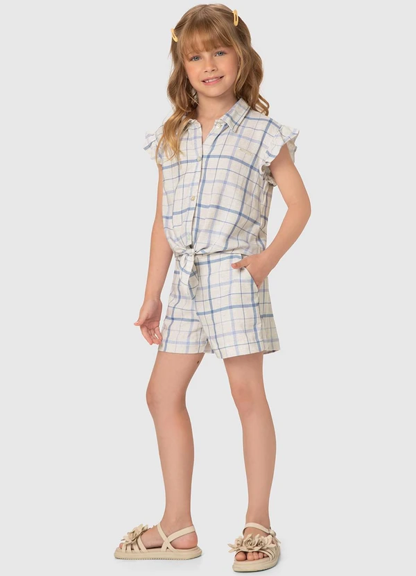 Carinhoso - Conjunto Azul Listrado com Amarração Menina