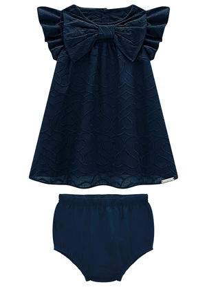 Carinhoso - Conjunto Azul Marinho Bordado com Laço Menina - CARINHOSO