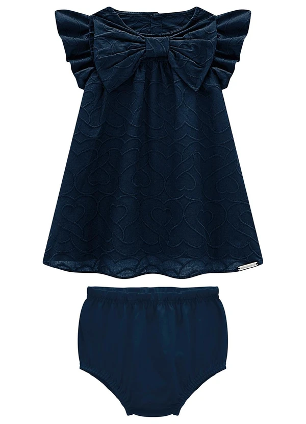 Carinhoso - Conjunto Azul Marinho Bordado com Laço Menina 2