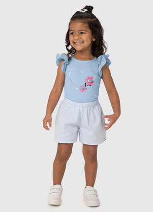 Malwee Kids - Conjunto Azul Pastel Flores com Pompom Menina - MALWEE KIDS