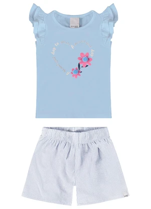 Malwee Kids - Conjunto Azul Pastel Flores com Pompom Menina - MALWEE KIDS