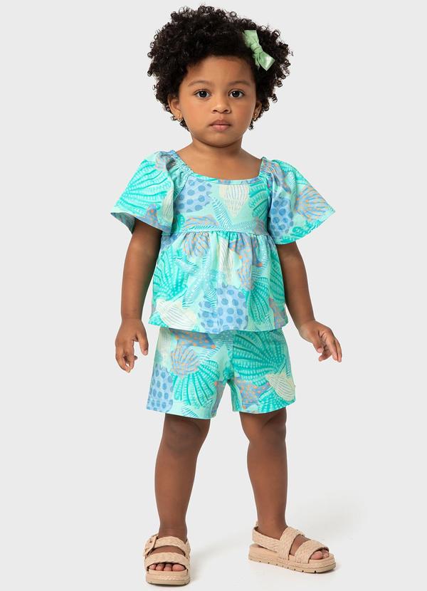 Carinhoso - Conjunto Azul Turquesa Clochard Conchas Menina