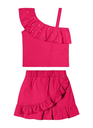 Outlet - Conjunto Babados e Aplicações Menina Rosa  - OUTLET
