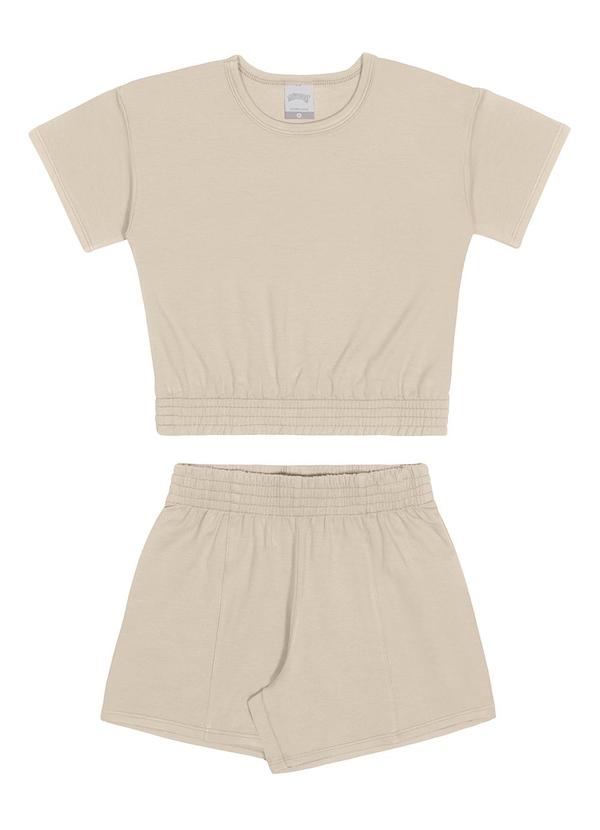 Alakazoo - Conjunto Básico Menina Blusa e Shorts Liso Bege
