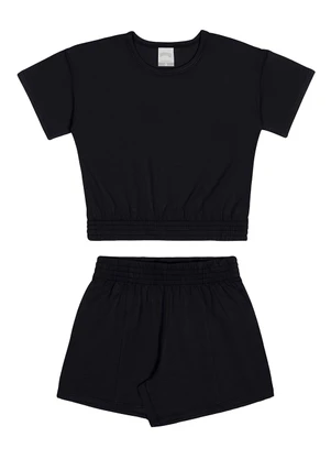 Alakazoo - Conjunto Básico Menina Blusa e Shorts Liso Preto - ALAKAZOO