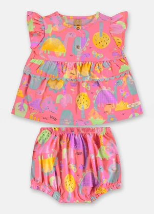 Up Baby - Conjunto Bata Calcinha Dinossauros Rosa - UP BABY