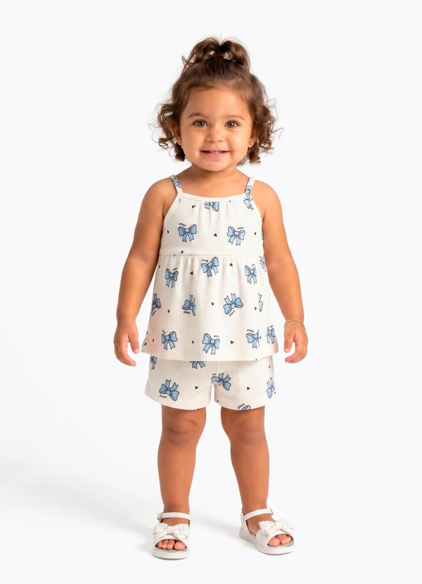 Sweet Lemon - Conjunto Bata com Rotativo e Shorts Bege