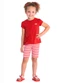 Duduka - Conjunto Blusa Capivara  e Short Flor Azul  - variação: Vermelho