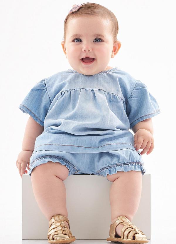 Up Baby - Conjunto Bata e Calcinha Jeans Bebê Azul