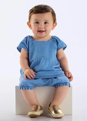 Up Baby - Conjunto Bata e Calcinha Jeans Bebê Azul - UP BABY