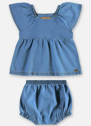 Up Baby - Conjunto Bata e Calcinha Jeans Bebê Azul - UP BABY