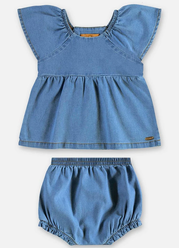 Up Baby - Conjunto Bata e Calcinha Jeans Bebê Azul 2