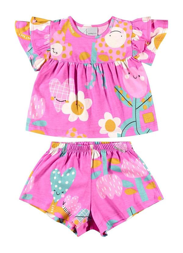 Quimby - Conjunto Bata e Short Bebê Menina Rosa