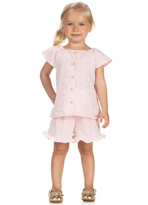 Amada - Conjunto Bata e Short Bordado Rosa