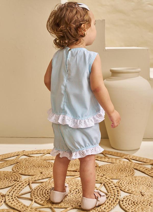 Pokótinha - Conjunto Bata e Shorts em Tecido Stripe Verde 2