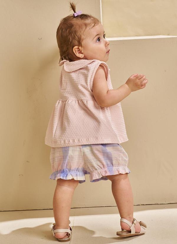 Pokótinha - Conjunto Bata em Cotton e Shorts em Voil Rosa 2