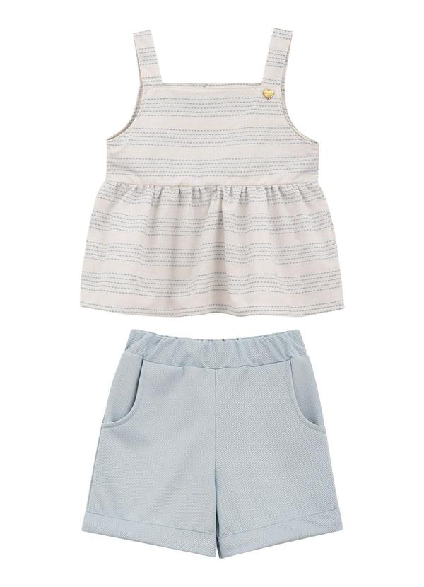 Amada - Conjunto Bata em Tecido Plano e Short Azul