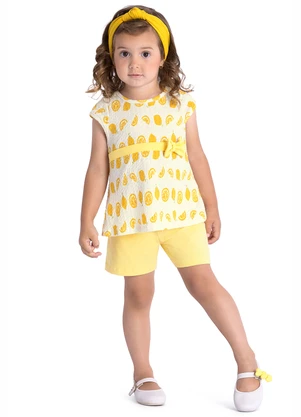 Duduka - Conjunto Bata Estampa Limão  e Short Bege - DUDUKA