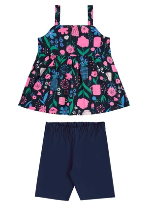 Bee Loop - Conjunto Bata Floral e Bermuda Azul - BEE LOOP