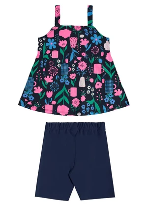 Bee Loop - Conjunto Bata Floral e Bermuda Azul - BEE LOOP