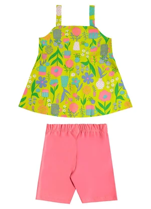 Bee Loop - Conjunto Bata Floral e Bermuda Verde - BEE LOOP