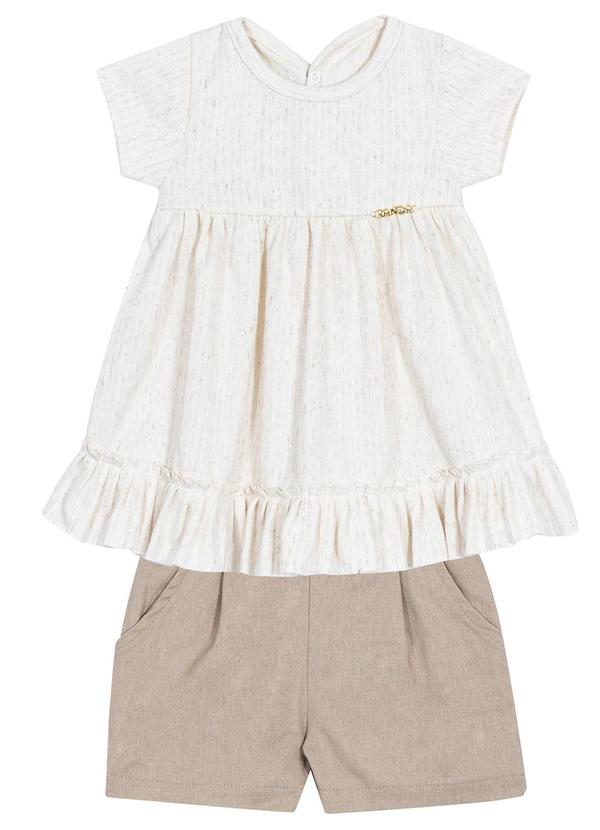 Randa Mundu - Conjunto Bata Moletom Belize / Shorts Linho Bege