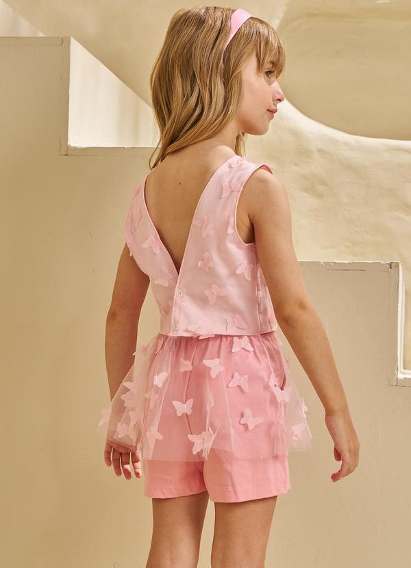 Pokótinha - Conjunto Bata Peplum Tule 3d e Shorts Sarja Rosa 2