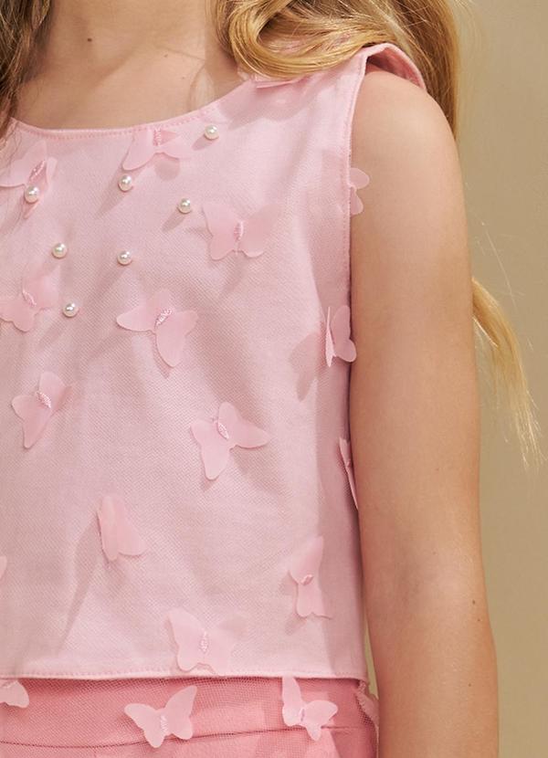 Pokótinha - Conjunto Bata Peplum Tule 3d e Shorts Sarja Rosa 5