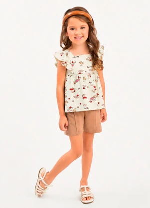 Duduka - Conjunto Bata Praia com Babado e Shorts Bege - DUDUKA